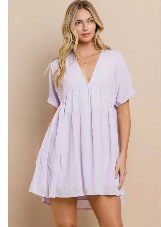 Loose Fit V-Neckline Dress - Lavender