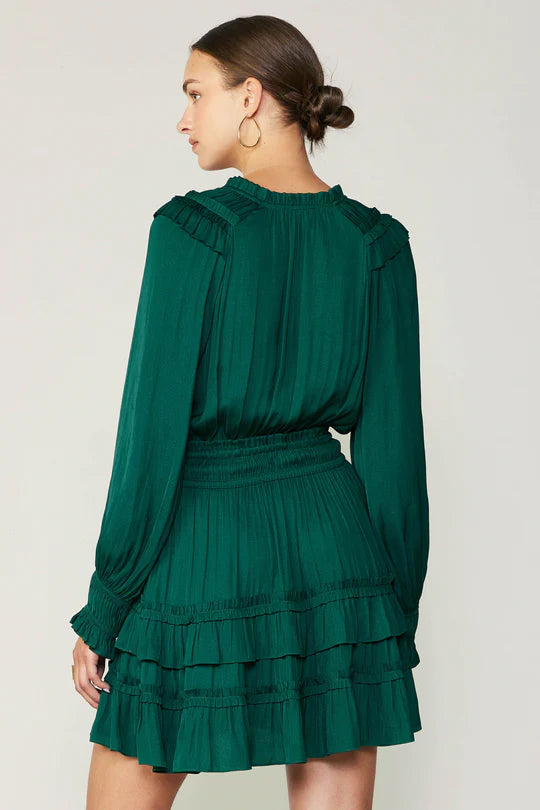 Autumn Ruffled Mini Dress- Emerald