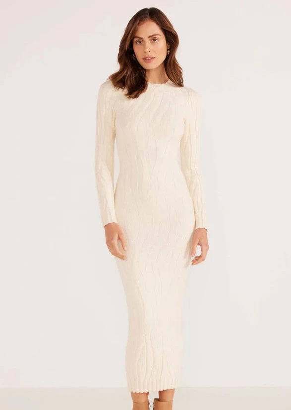 Mink Pink Hazel Textured Knit Midi-Cream