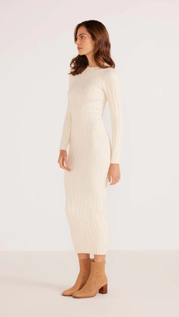 Mink Pink Hazel Textured Knit Midi-Cream