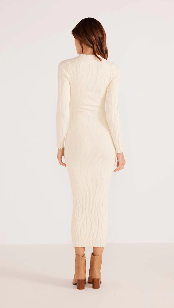 Mink Pink Hazel Textured Knit Midi-Cream