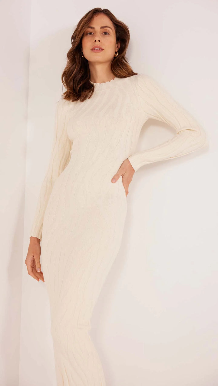 Mink Pink Hazel Textured Knit Midi-Cream