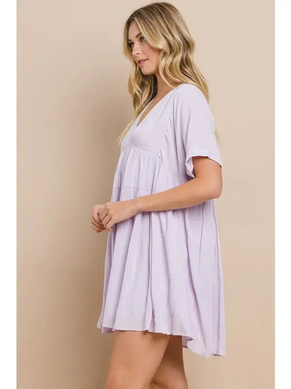 Loose Fit V-Neckline Dress - Lavender