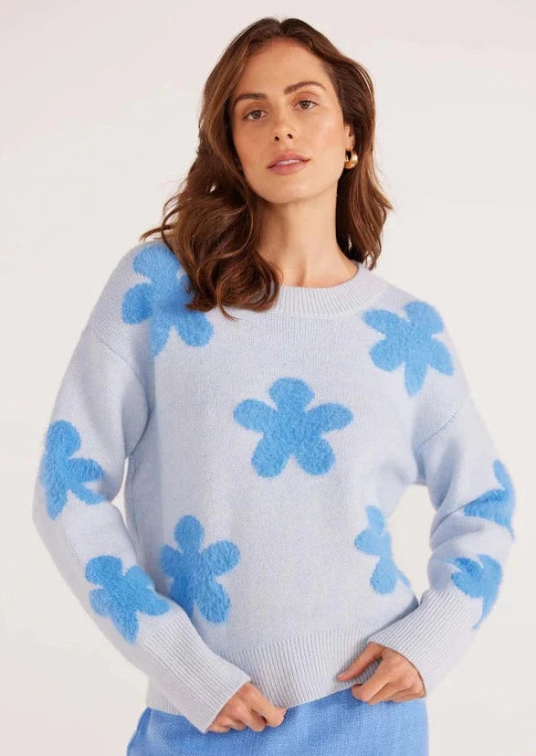 Daisy Fluffy Sweater-Blue