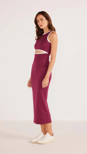 Stacy Contrast Bind Midi Dress - Plum