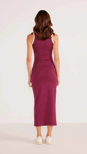 Stacy Contrast Bind Midi Dress - Plum