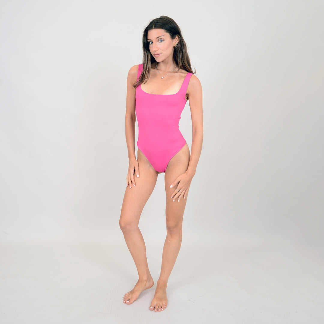 Tia Sleeveless Scoop Bodysuit- Super Pink