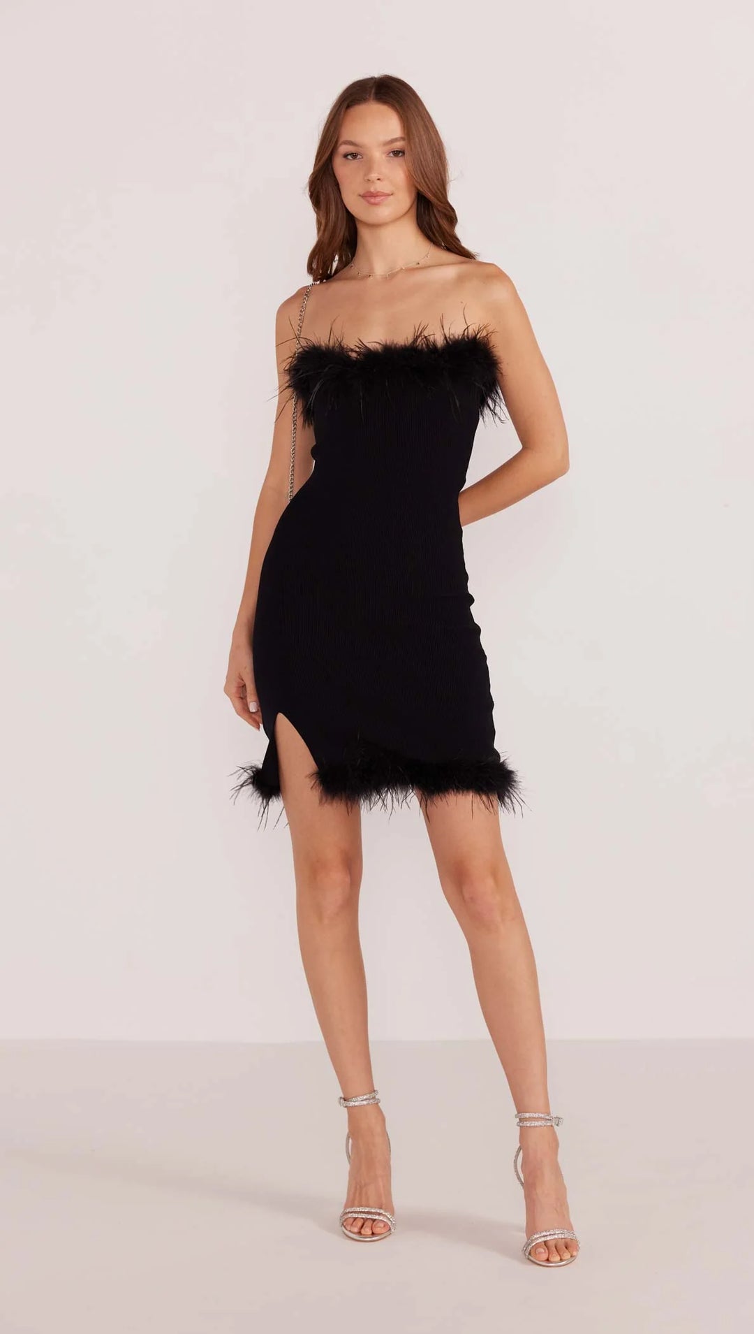 Mink Pink Feather Trim Mini Dress