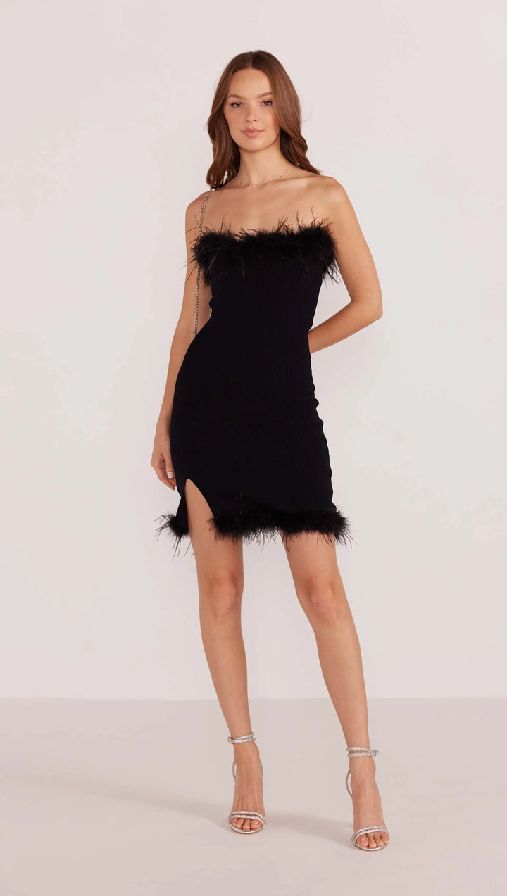 Mink Pink Aster Feather Trim Mini-Black