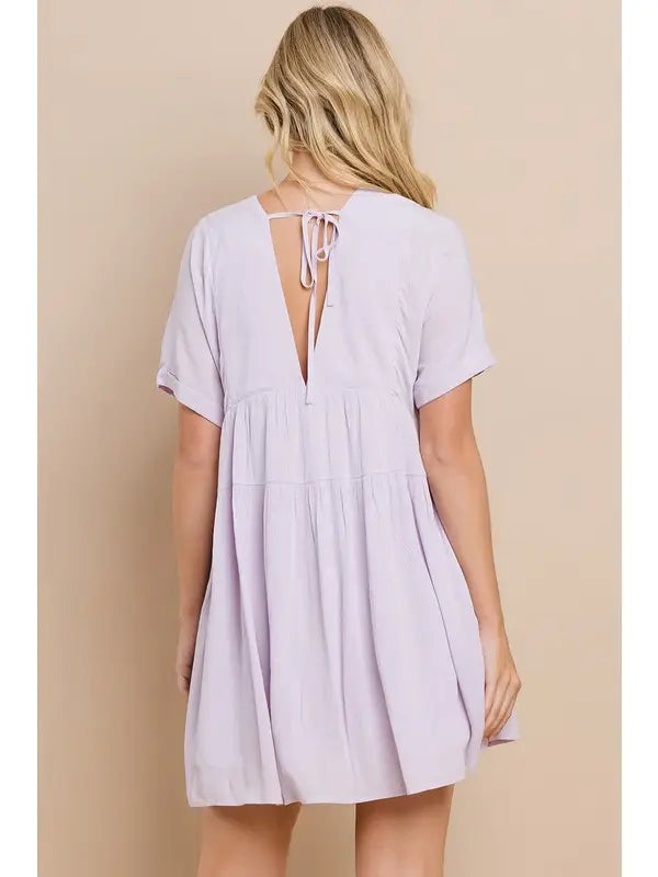 Loose Fit V-Neckline Dress - Lavender