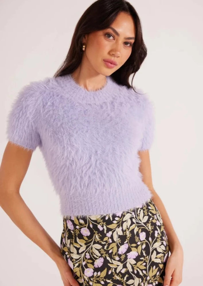 Mink Pink Maisie Fluffy Knit Top -Periwinkle