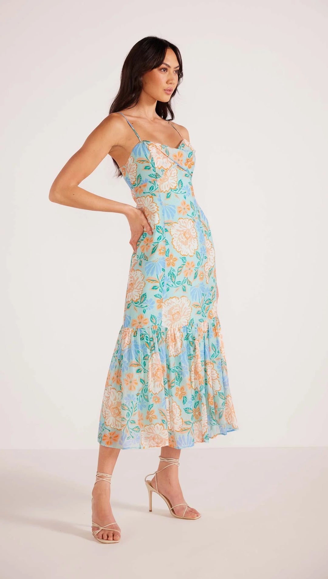 Evelyn Strappy Midaxi Dress - Mint/floral