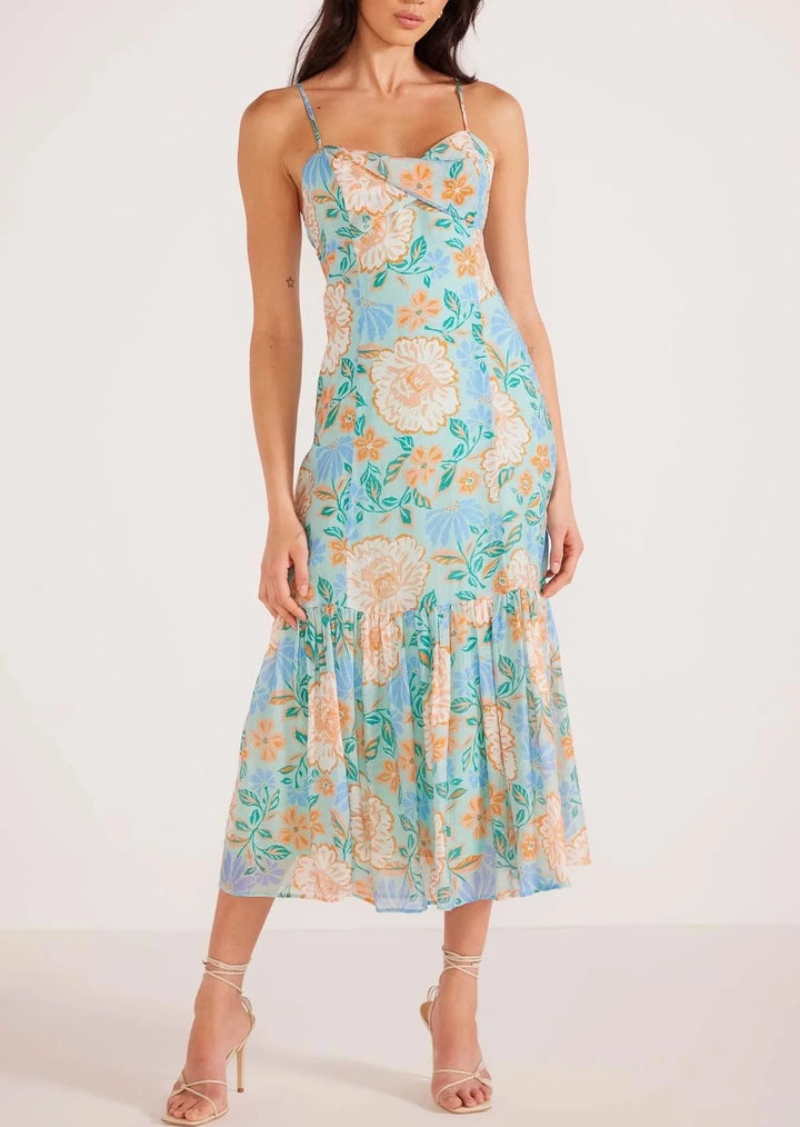 Evelyn Strappy Midaxi Dress - Mint/floral