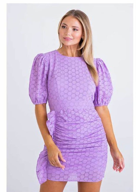 Eyelit Circle Side Ruffle Dress - Lavender