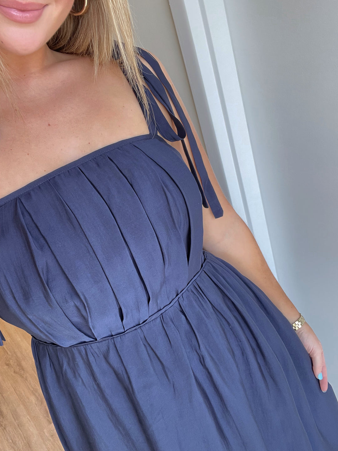 Pleated Midi Dress - Navy