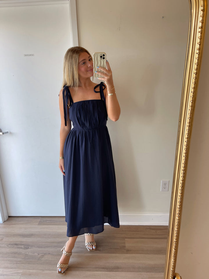 Pleated Midi Dress - Navy