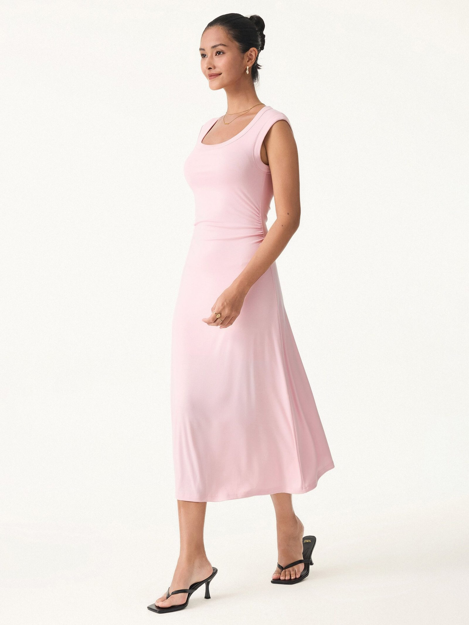 Scoop Neck Side Ruched New Airy Brami Midi Dress - Image 8