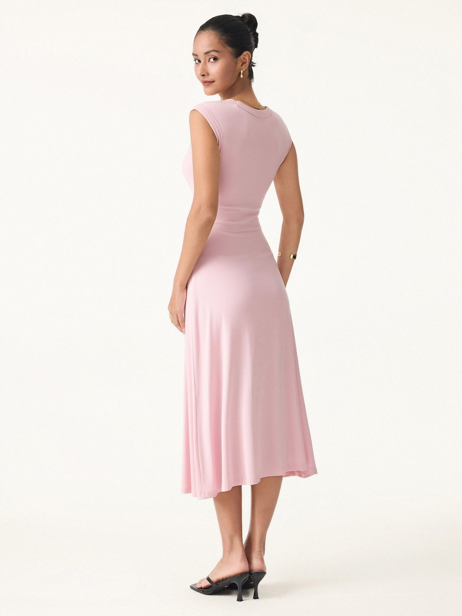 Scoop Neck Side Ruched New Airy Brami Midi Dress - Image 9