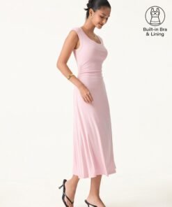 Scoop Neck Side Ruched New Airy Brami Midi Dress