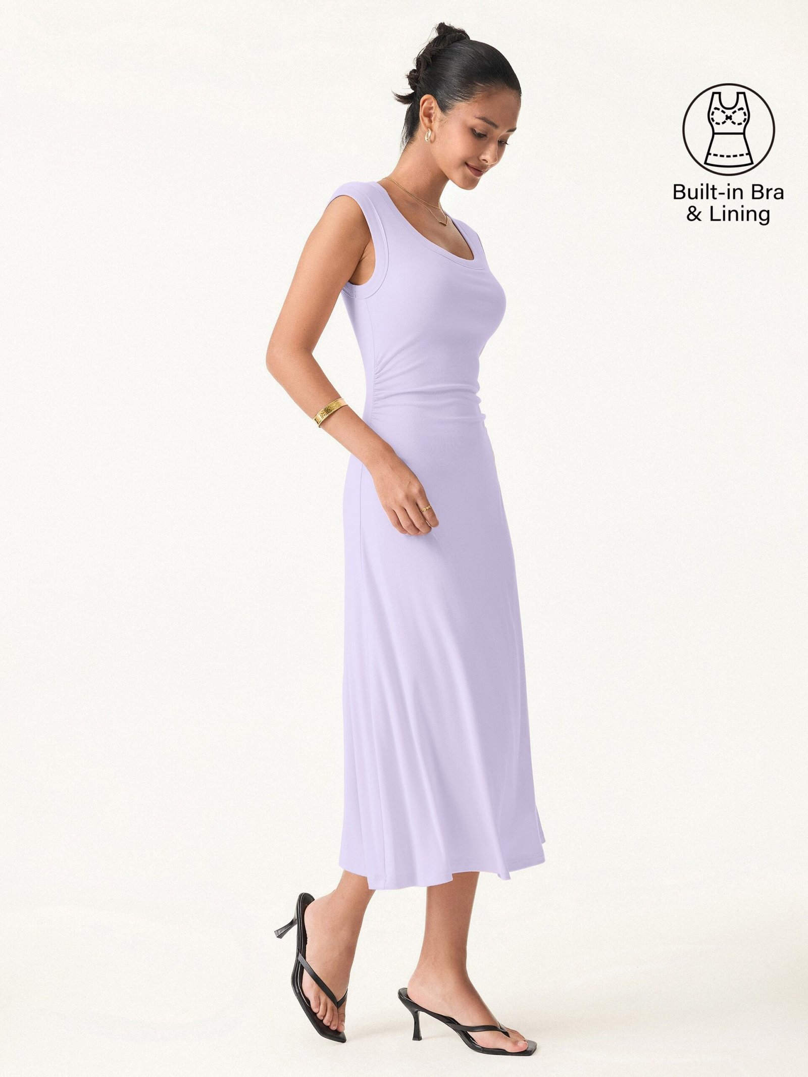 Scoop Neck Side Ruched New Airy Brami Midi Dress - Image 13