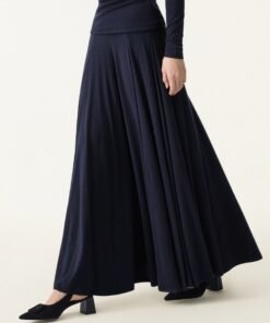 Lyocell Wool Godet Hem Pull-on Maxi Skirt