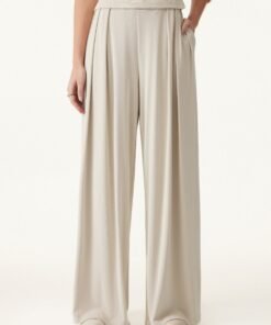 Sandwashed Mid Rise Pleated Wide Leg Palazzo Pants with Pockets