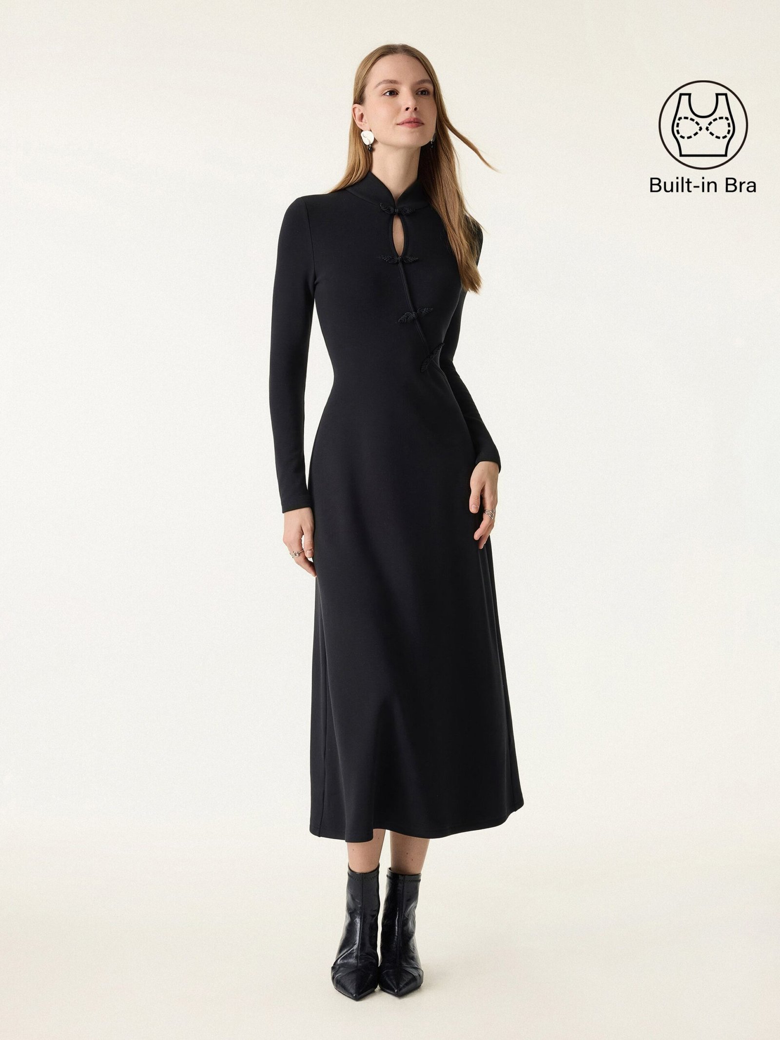 Standout Mandarin Collar Frog Button Midi Brami Dress Limited Edition - Image 2
