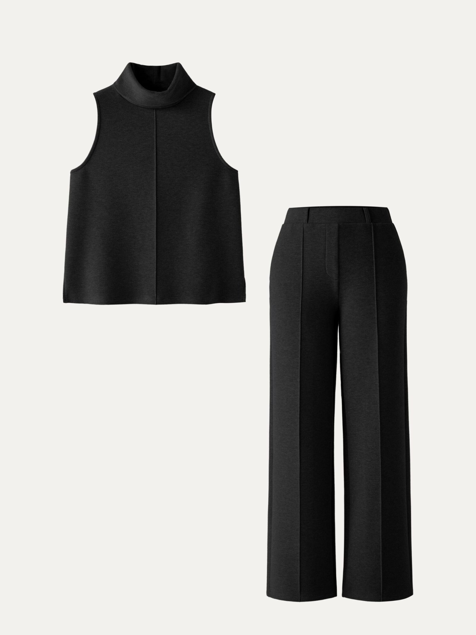 2Pcs Set Petite High Waisted Straight Leg Pant & Split Hem Top - Image 5