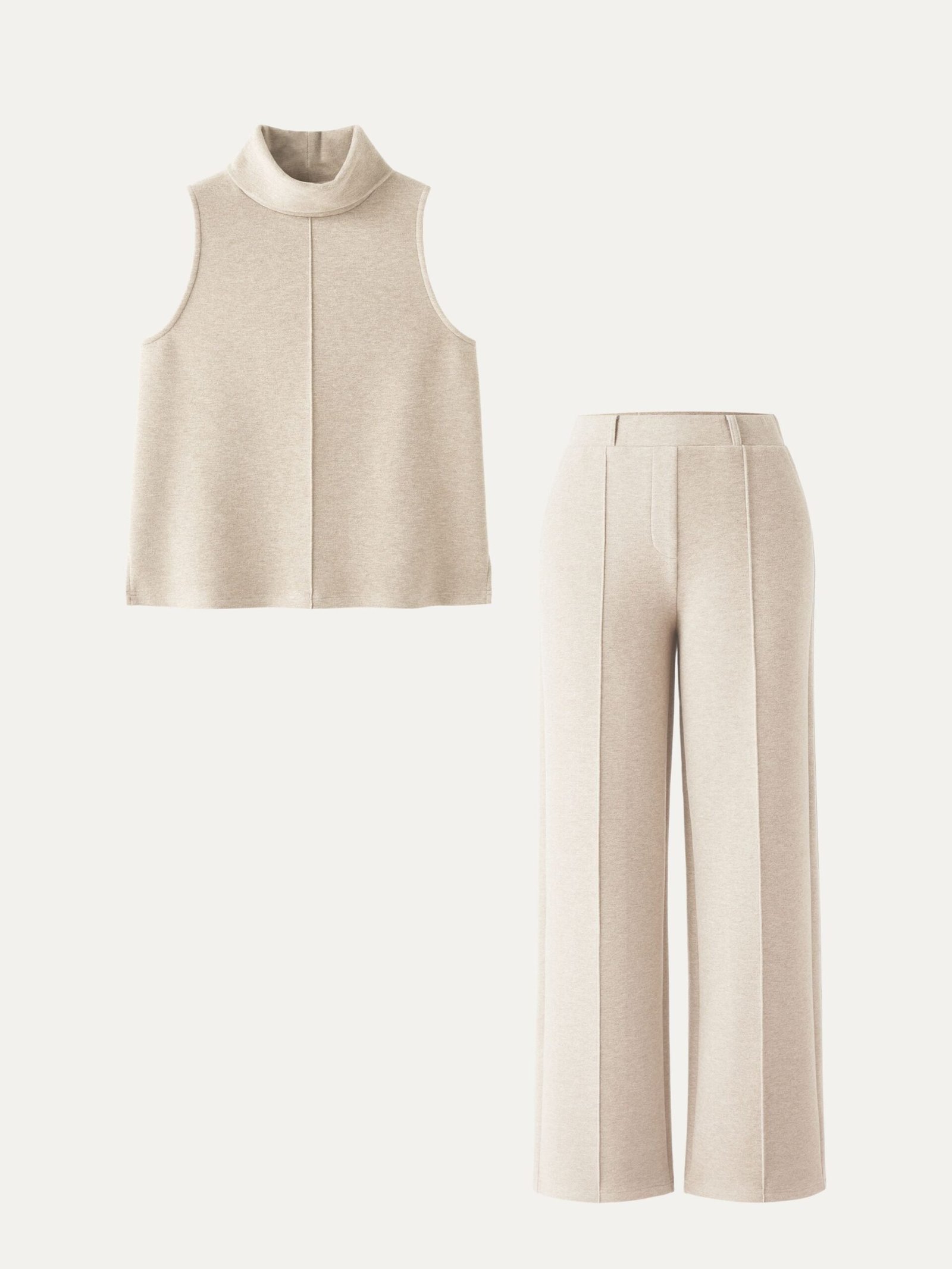 2Pcs Set Petite High Waisted Straight Leg Pant & Split Hem Top - Image 2