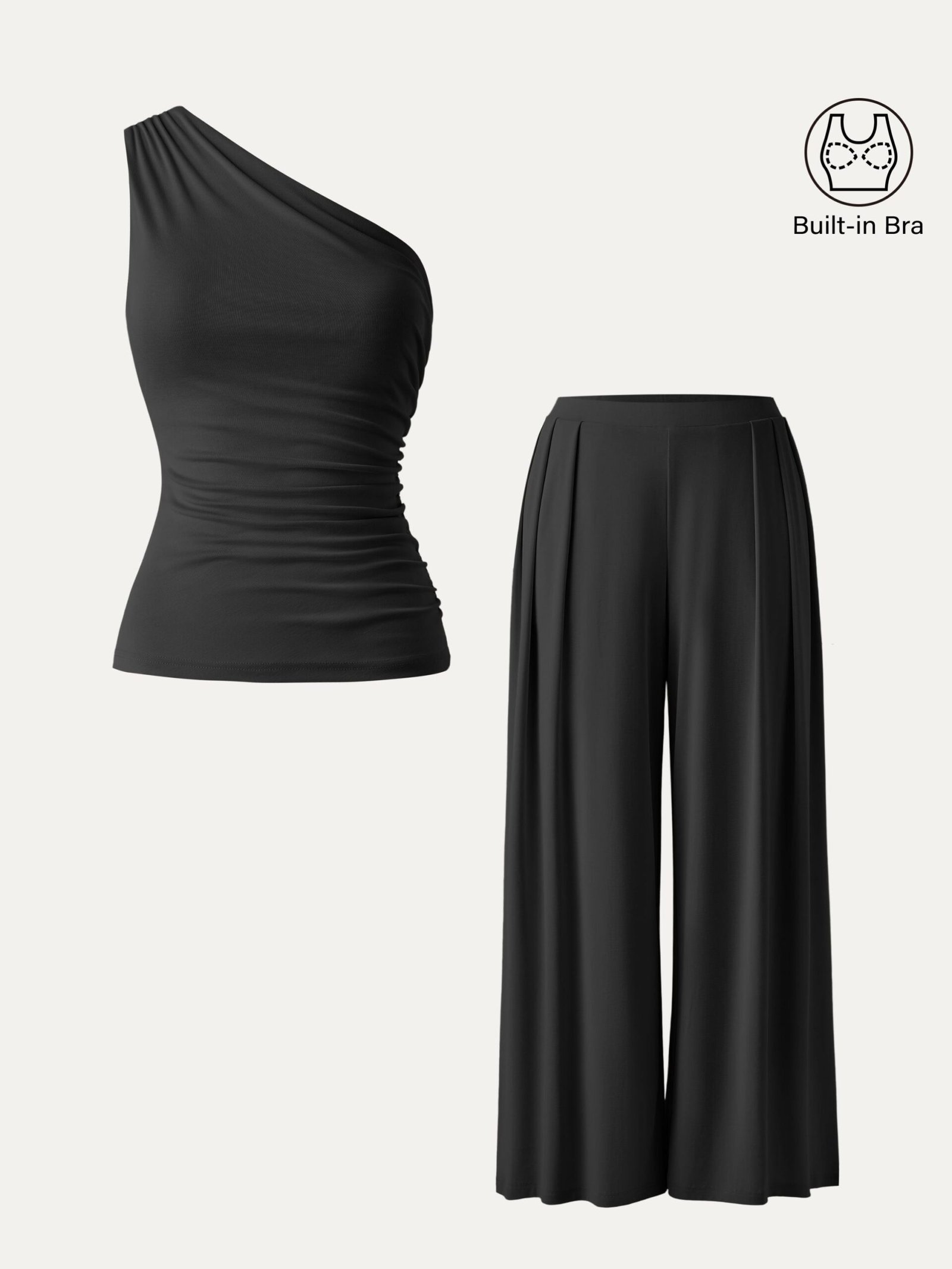 2Pcs Set Sandwashed Ruched Brami & Mid Rise Wide Leg Palazzo Pants with Pockets - Image 6