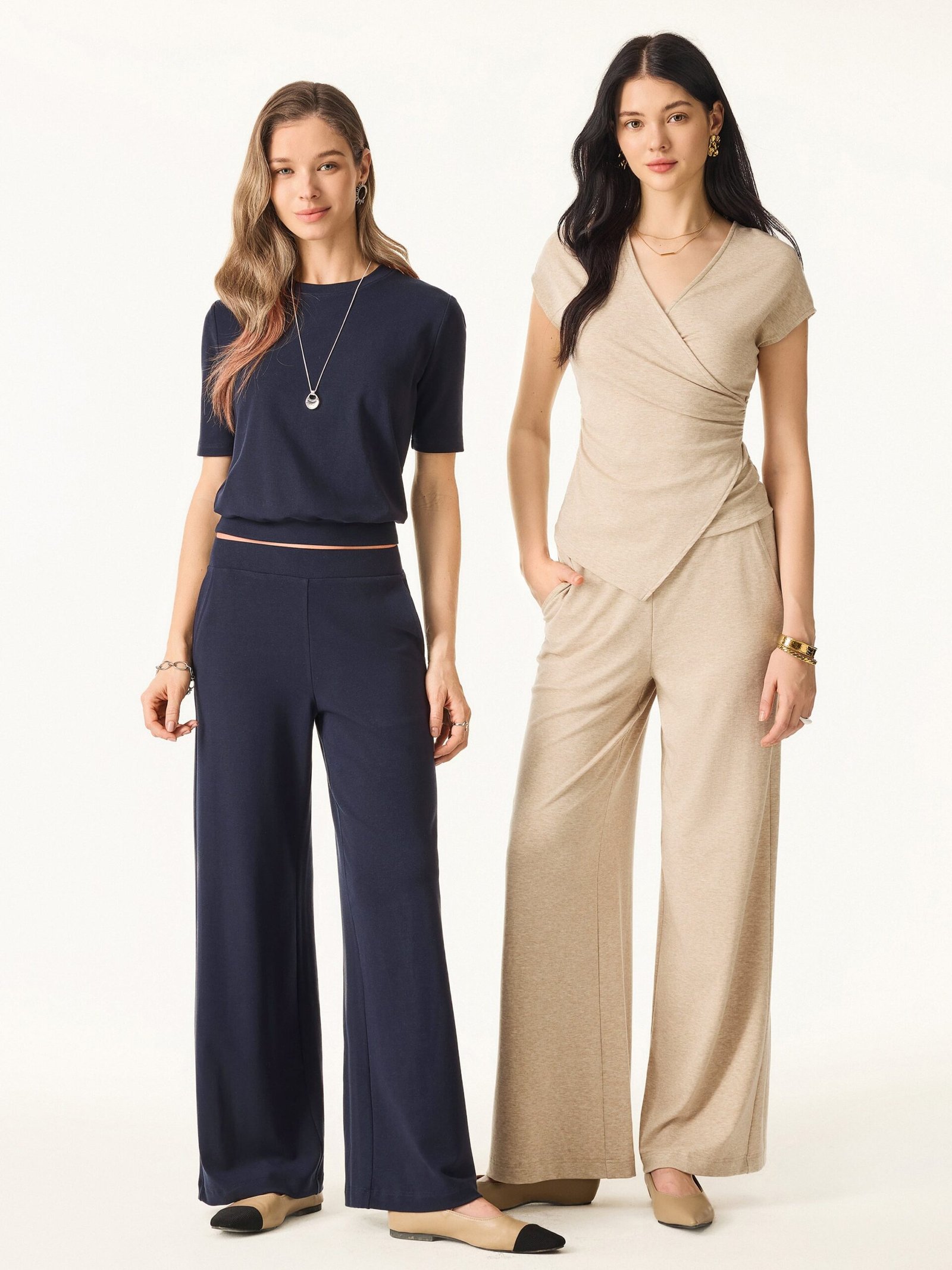 Lyocell Wool Mid Rise Wide Leg Pull-on Pants with Pockets - Image 2