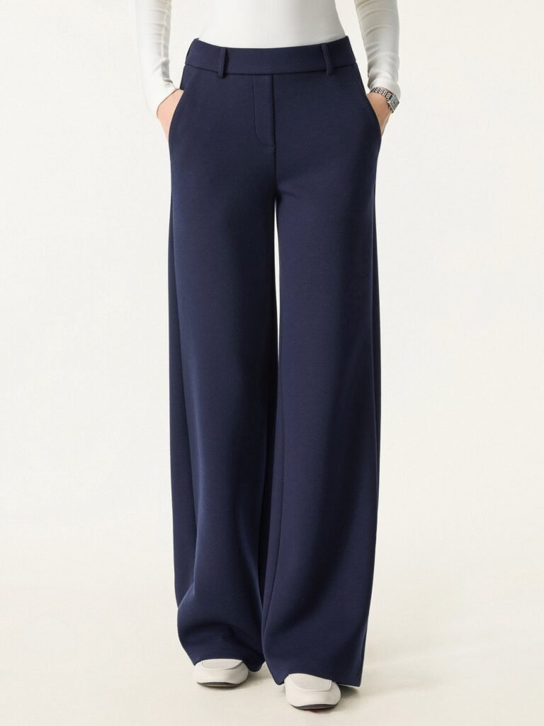 Stretchy Mid Rise Straight Leg Pull-on Pants with Pockets