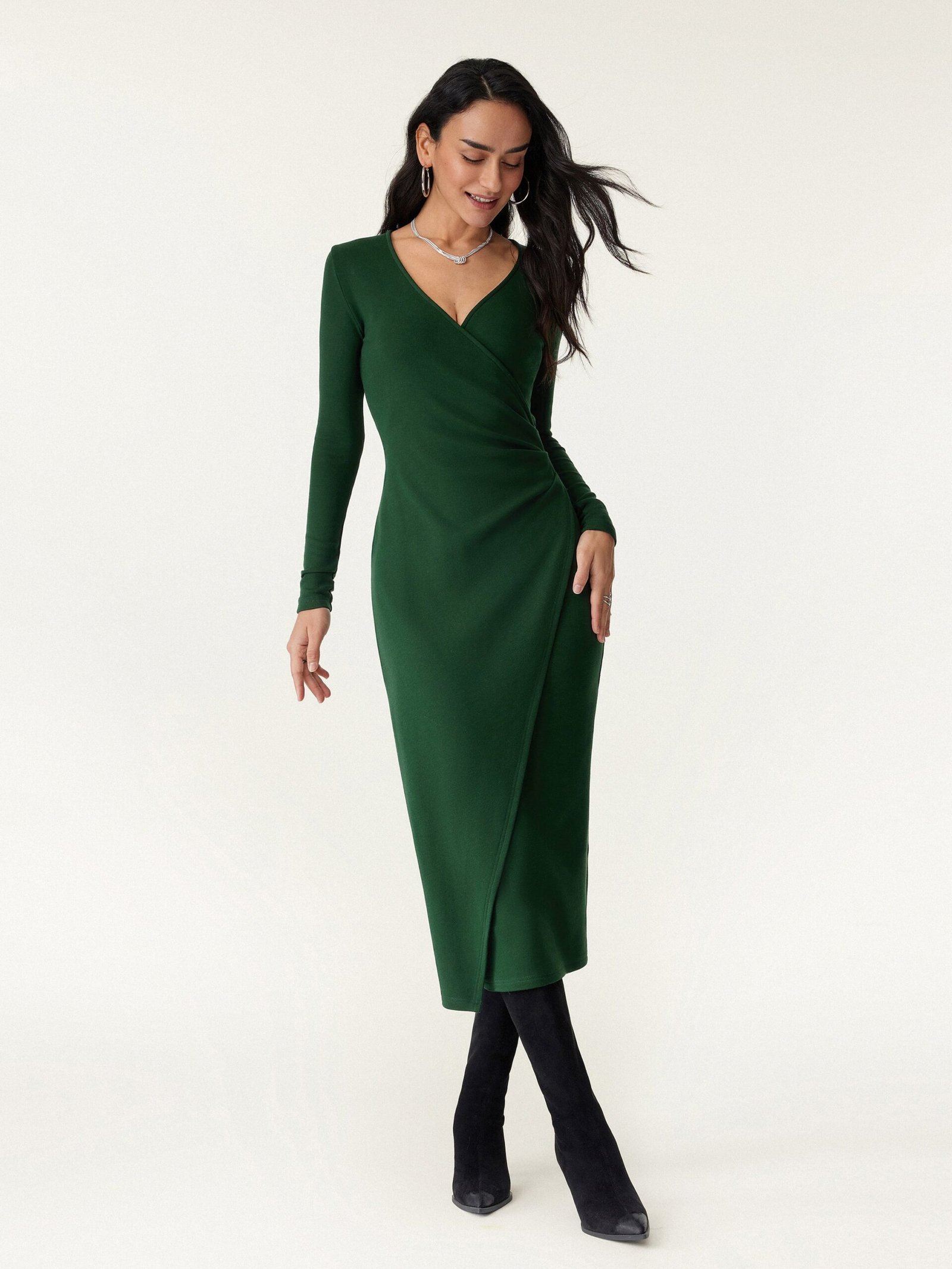 Surplice Wrap Long Sleeve Dress - Image 3