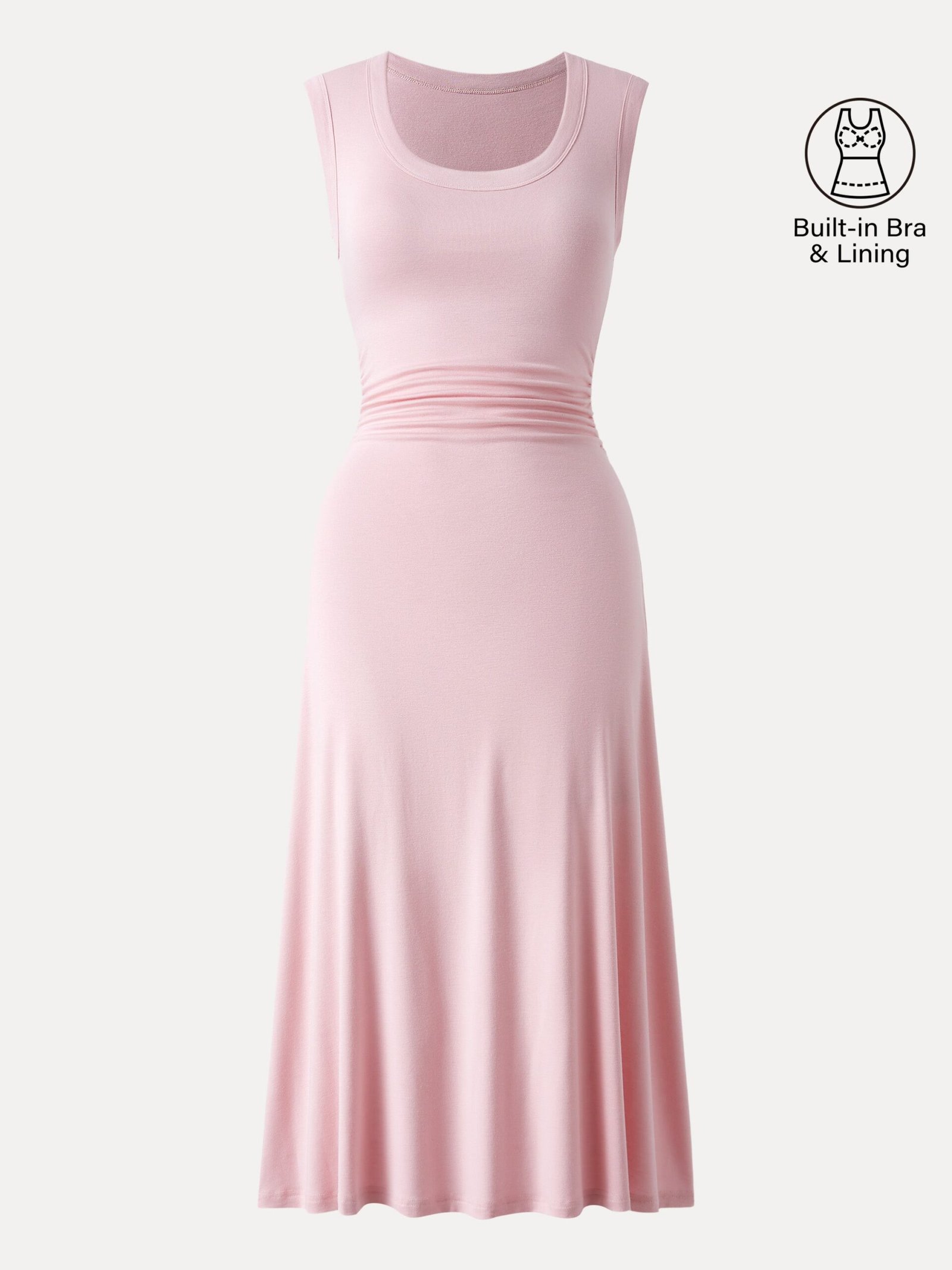 Scoop Neck Side Ruched New Airy Brami Midi Dress - Image 2