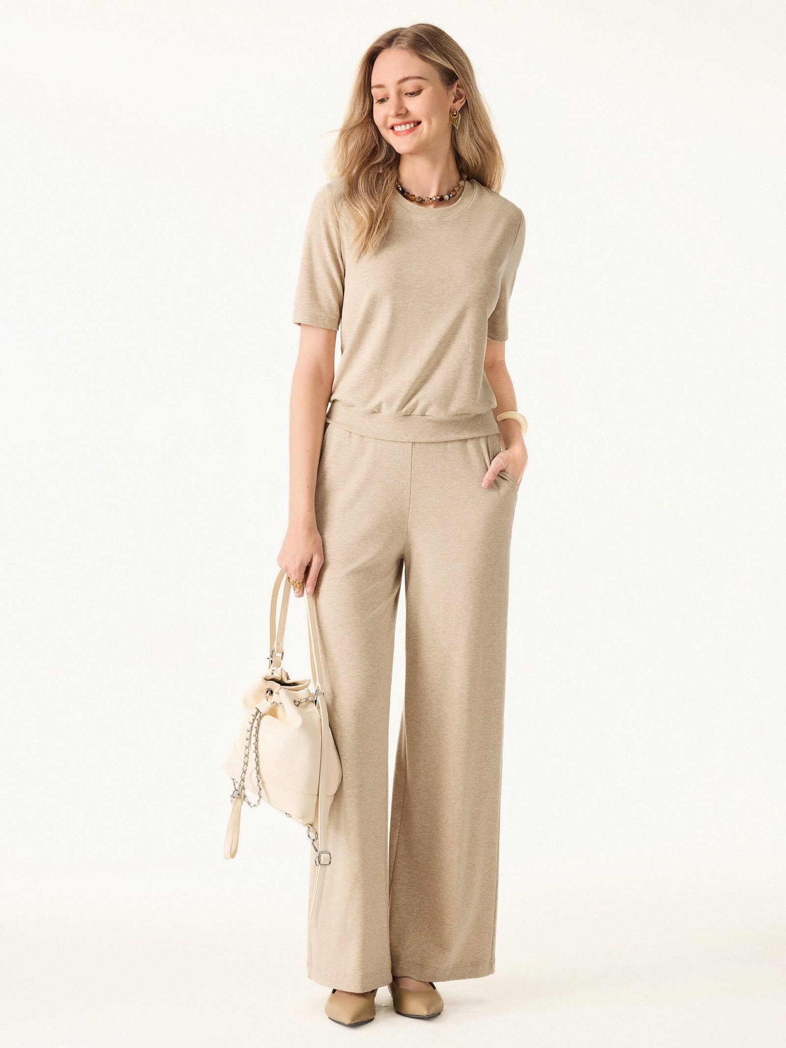 Lyocell Wool Mid Rise Wide Leg Pull-on Pants with Pockets - Image 6