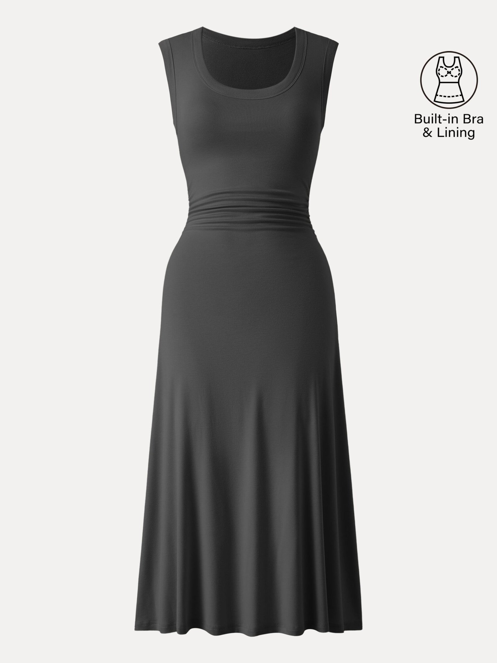 Scoop Neck Side Ruched New Airy Brami Midi Dress - Image 15