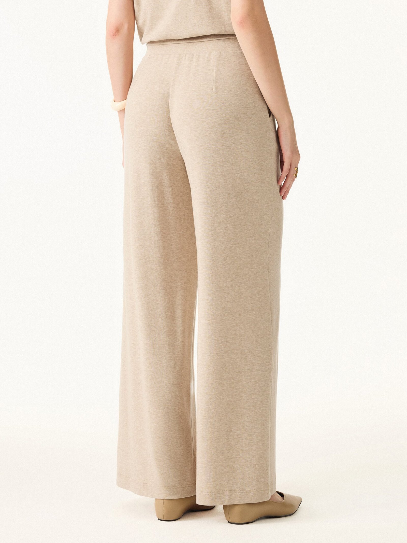 2Pcs Set Lyocell Wool Surplice Cap Sleeve Top & Mid Rise Wide Leg Pants with Pockets - Image 9