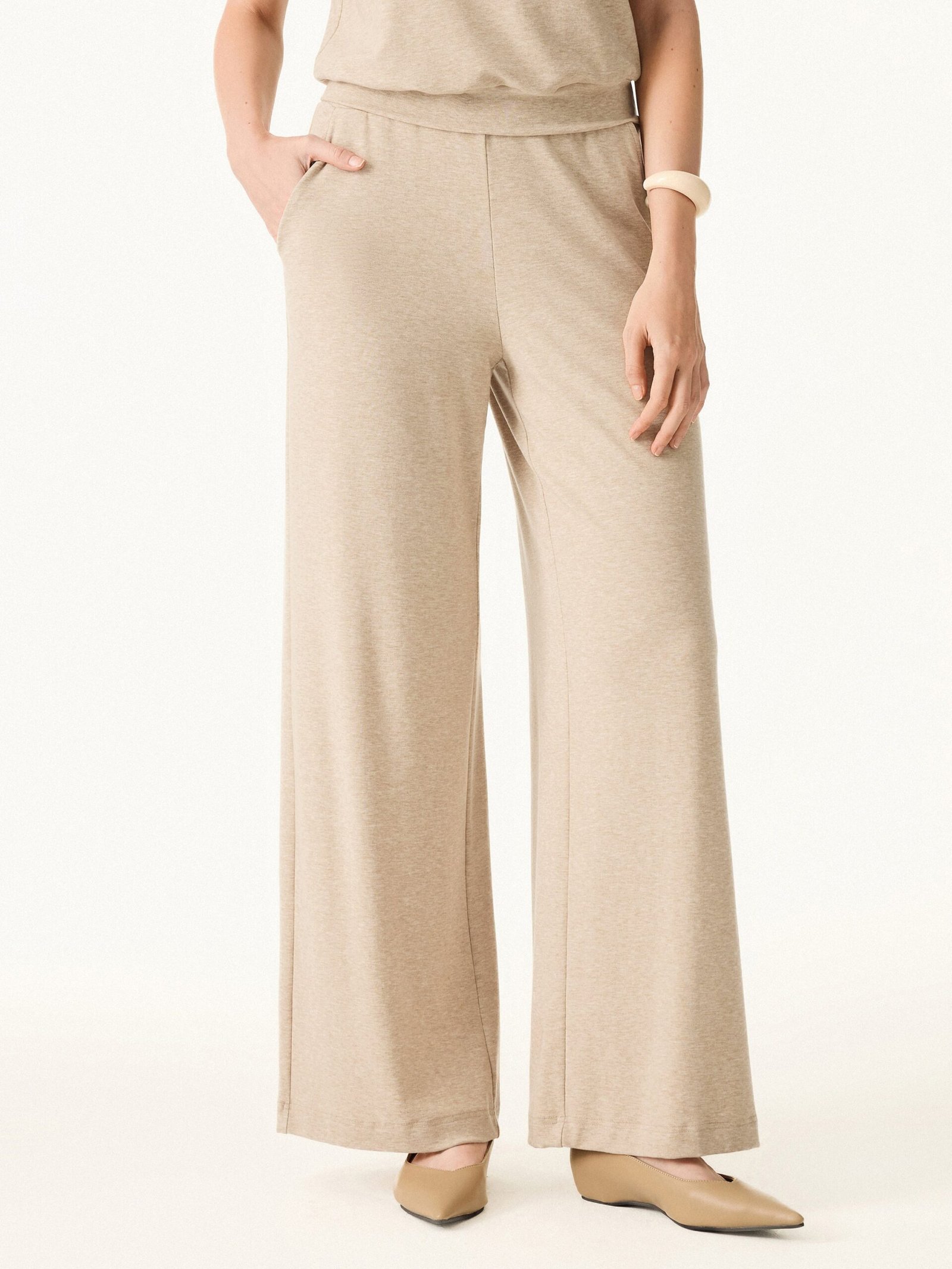 2Pcs Set Lyocell Wool Surplice Cap Sleeve Top & Mid Rise Wide Leg Pants with Pockets - Image 8