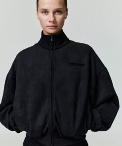 Womens Suede Fleece Vintage Track Jacket