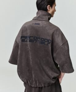 Suede Fleece High Neck 3/4 Sleeve Jacket